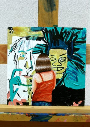 Gerard Boersma - Andy & Jean-Michel (Vrouw genietend van schilderij van Jean-Michel Basquiat) kopen? Bied vanaf 75!
