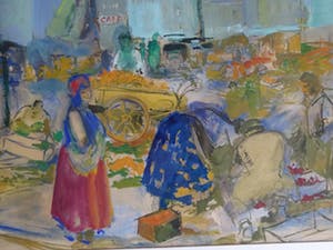 Niet of onleesbaar gesigneerd - Markt in een dorp, aquarel kopen? Bied vanaf 10!
