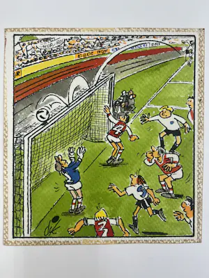 Dik Bruynesteyn - originele tekening 'Spanning en sensatie, de bal op de lat' kopen? Bied vanaf 85!