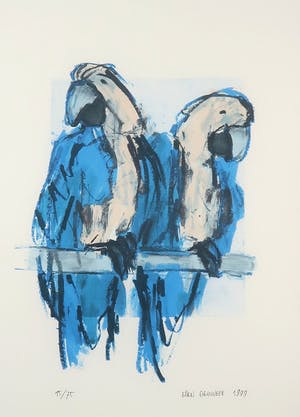 Ellen Meuwese - Giclée, Papegaaien op stok - Ingelijst kopen? Bied vanaf 1!