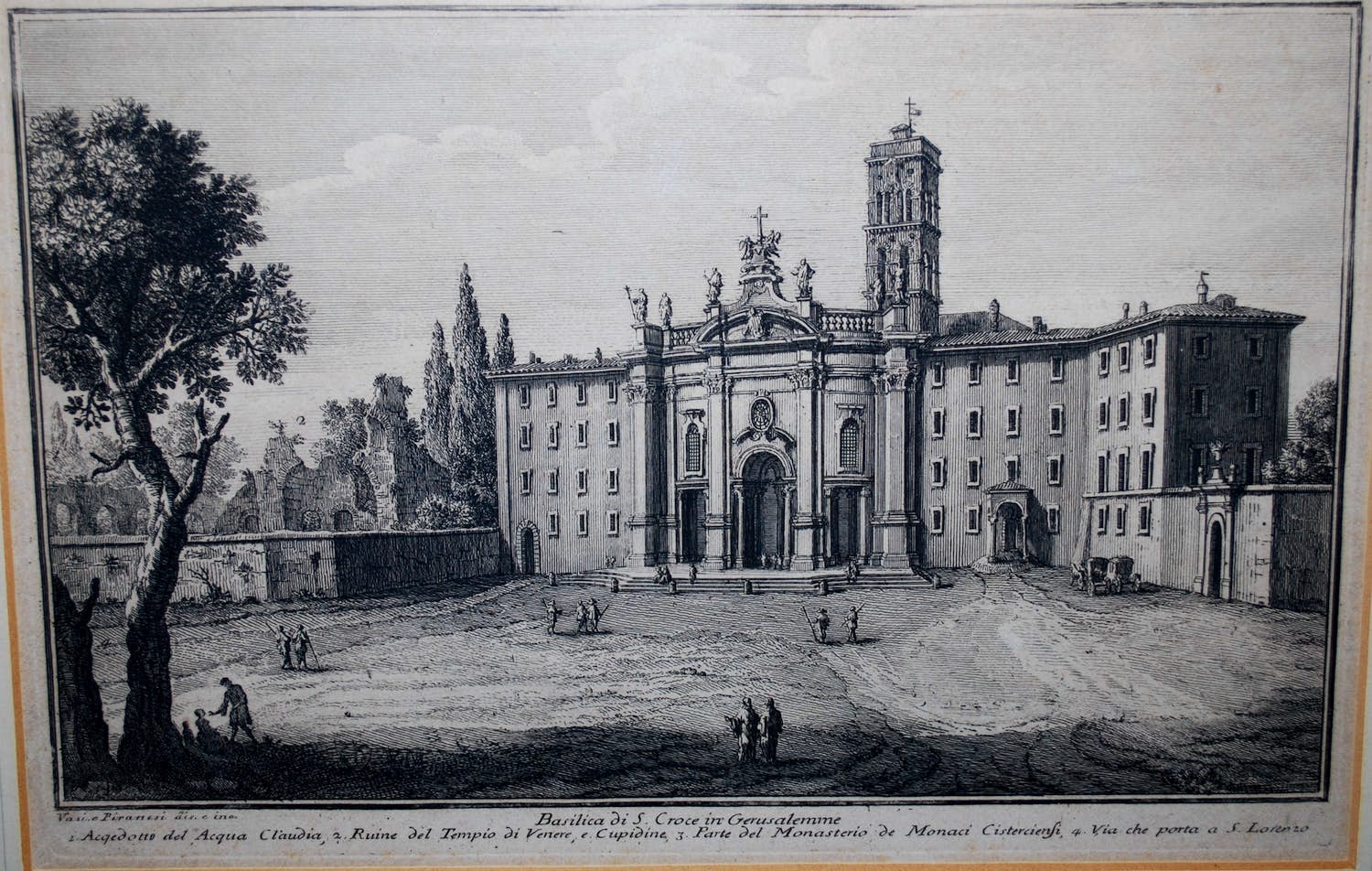 Giovanni Battista Piranesi - en Giuseppe Vasi : Rome-BASILICA DI S.CROCE- gravure ca.1747 - incl kunstboek verkocht voor € 150!