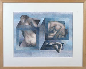 Piet van Mook - Acryl op papier, verlijmd op karton, Abstract - Ingelijst kopen? Bied vanaf 1!