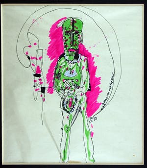 Gerard Grassere - ingekleurde pentekening "Mars de Oorloggod" 1985, 19x22cm excl pp kopen? Bied vanaf 25!