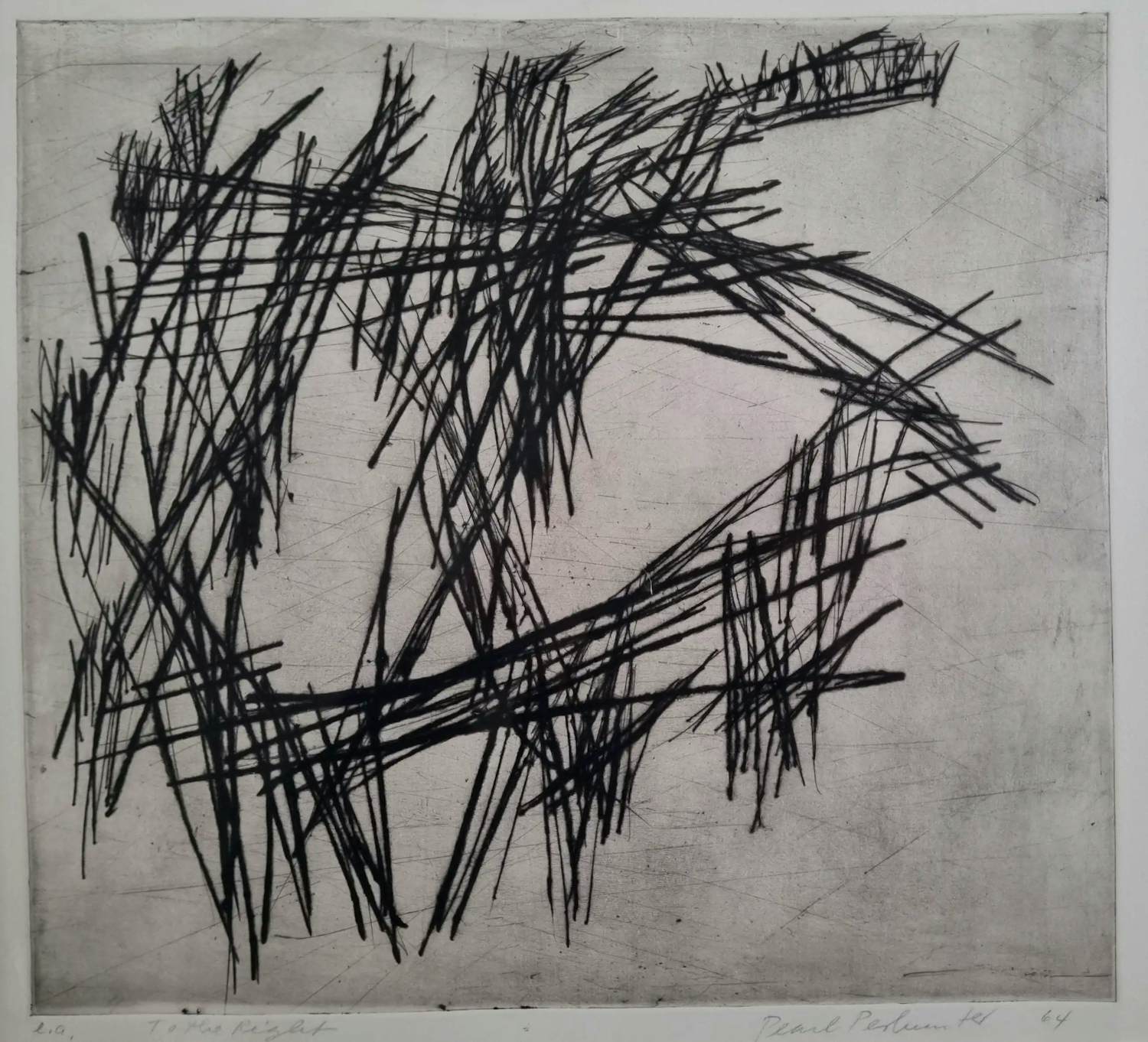 Pearl Perlmuter - ‘To the right’ - abstracte ets - 1964 - ingelijst. verkocht voor € 195!