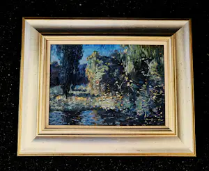Piet Rackwitsz - Maginifiek in 1916 gemaakt pointillistisch olieverf "nachtelijk landschap" kaufen? Bieten Sie von 358!
