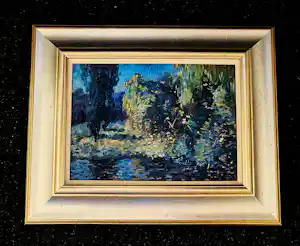 Piet Rackwitsz - Maginifiek in 1916 gemaakt pointillistisch olieverf "nachtelijk landschap" verkauft für € 358!