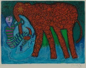 Shahid Parvez - Zeefdruk, Rode olifant - Ingelijst kopen? Bied vanaf 40!