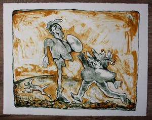 Lucebert - litho: Don Quixote en Sancho Panza kopen? Bied vanaf 225!