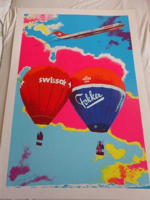 Henk van der Vet - Zeefdruk. Titel, "Swissair + Fokker". kopen? Bied vanaf 35!