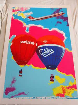 Henk van der Vet - Zeefdruk. Titel, "Swissair + Fokker". verkocht voor € 35!