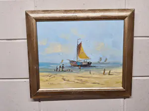 Buy Henk Poeder - Zee en Strandgzicht met een Botter? Bid from 85!