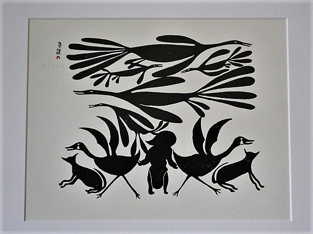 Kenojuak Ashevak - Bijzondere Inuit Kunst ! Gesigneerde Litho "Flying Geese"  kopen? Bied vanaf 1!