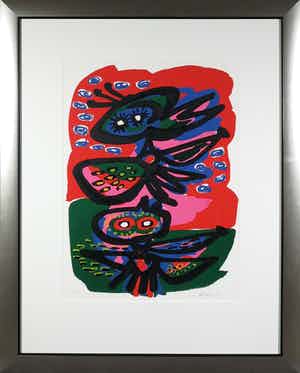 Anton Rooskens - Litho, Vogel met hoofd - Ingelijst (Groot) verkocht voor € 250!