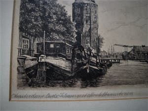 Jacob van Rossum - Mooie Ets - omstreeks 1920 - Amsterdam Montelbaanstoren - gesigneerd kopen? Bied vanaf 32!