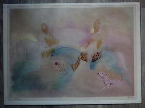 Frits Klein - Litho: compositie: 2 naakte mensen op paarden kopen? Bied vanaf 75!