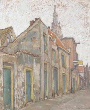 Jan van Ham - Tekening in pastelkrijt, Straatje te Delft - Ingelijst kopen? Bied vanaf 60!