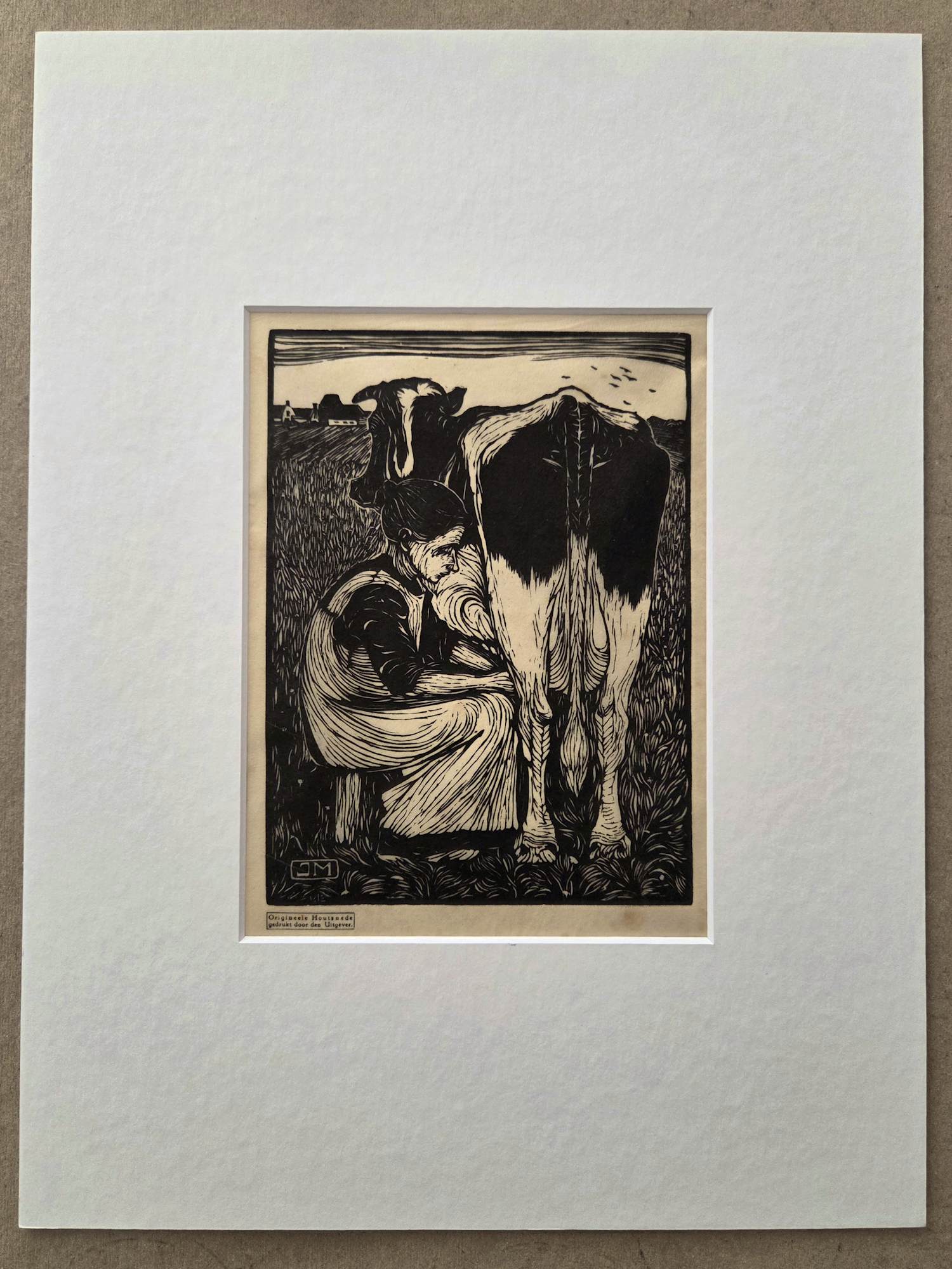 Jan Mankes - Melkster. Ingelijst. Houtsnede. kopen? Bied vanaf 179!