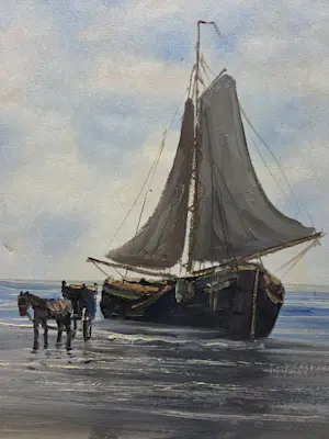 Jan Kelderman - Zeilschip op het strand. Visser. kopen? Bied vanaf 45!