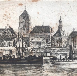 Johan Ponsioen - Gezicht op Tiel - Ets kopen? Bied vanaf 1!