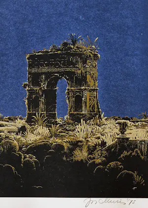 Jos Muris - Erg mooie kleuren - Zeefdruk "Een landschap met ruines" beperkte oplage (115) kopen? Bied vanaf 40!