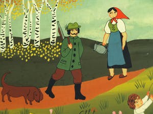 Renate Koblinger-Drobar - Achterglasschildering , De Vlieger – gesigneerd & ingelijst – ca 1980 kopen? Bied vanaf 40!