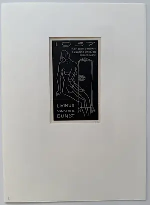Livinus van de Bundt - linosnede | 'Scherpe oogen en heldere spiegels wensch ik u' | 1937 kopen? Bied vanaf 10!