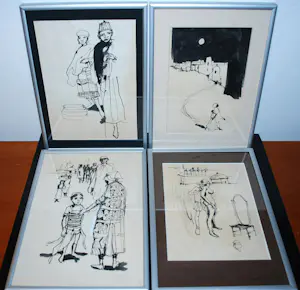 Robert Nix - 4 Afrikaanse werktekeningen uit 1969 kopen? Bied vanaf 80!