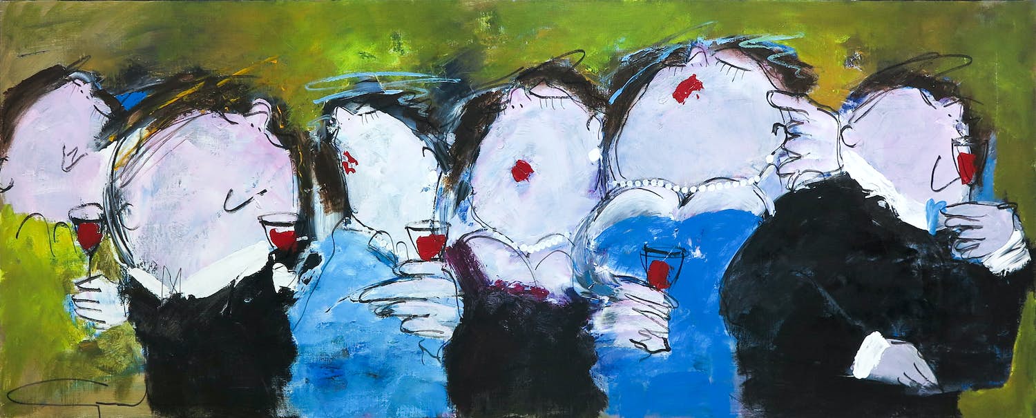 Gerdine Duijsens-Kroezen - Acryl op doek, Lekker Lunchen (Zeer groot) verkocht voor € 750!