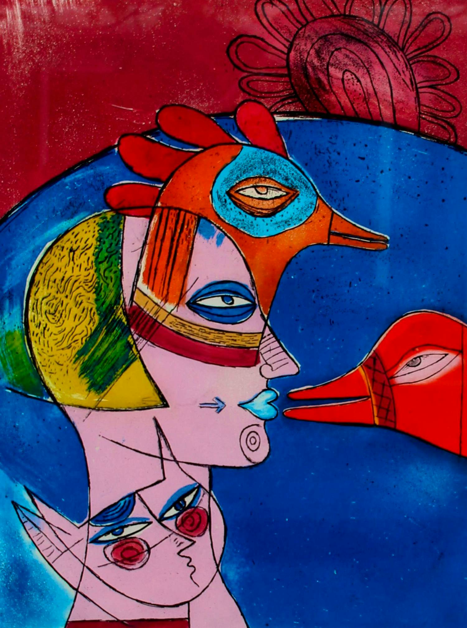 Corneille - Ingelijste ets: Jeux entre chat et oiseau - 1978(groot werk!) kopen? Bied vanaf 399!