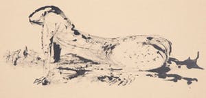 Melle Oldeboerrigter - Inkttekening op papier, z.t. Liggend figuur kopen? Bied vanaf 80!