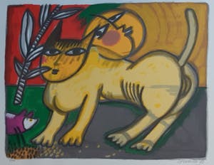 Corneille - " Le Chat et la Lune " - mooi ingelijste zeefdruk kopen? Bied vanaf 245!