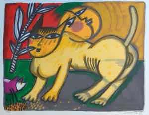 Corneille - " Le Chat et la Lune " - mooi ingelijste zeefdruk verkocht voor € 245!