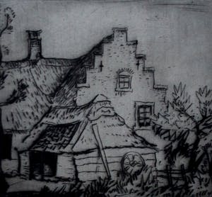 Jan Poortenaar - Ets: Boerderij met trapgevel - 1945 kopen? Bied vanaf 45!