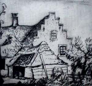 Jan Poortenaar - Ets: Boerderij met trapgevel - 1945 verkocht voor € 45!