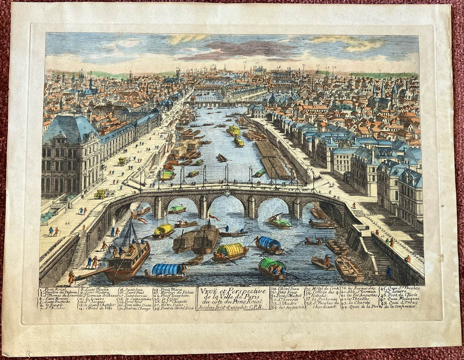 Pierre Aveline - Uitzicht en perspectief van de stad Parijs vanaf de kant van de Pont Royal kopen? Bied vanaf 40!