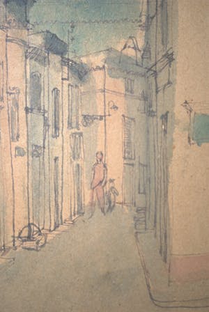 Niet of onleesbaar gesigneerd - Arles 1954 - pentekening met aquarel kopen? Bied vanaf 10!