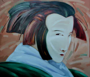 Dana Andreev - Olieverf op doek: Portret van een Japans figuur - 1993 kopen? Bied vanaf 750!
