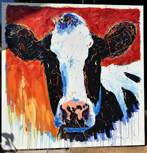 AcheterHenk Hofstra - Hofstra, koe 1,5 x 1,5 m rood/oranje? Enchérissez de 300!