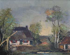 Niet of onleesbaar gesigneerd - Landschap met boerderijen - Olieverf op doek kopen? Bied vanaf 10!