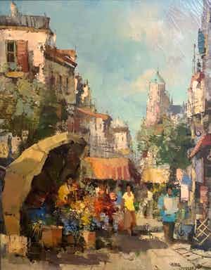 Harry Koolen - Markt in Rue Mouffetard, Parijs verkocht voor € 125!