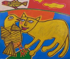 Corneille - Zeefdruk, Le chat et l'oiseau - Ingelijst kopen? Bied vanaf 150!