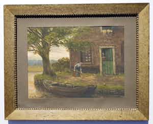 Johannes van Lijnschoten - gouache, boerderij, z.t., verkocht voor € 30!