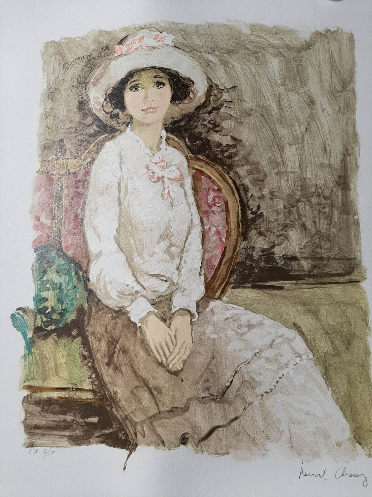 Bernard Charoy - Litho. Portret van een vrouw met hoed. kopen? Bied vanaf 35!