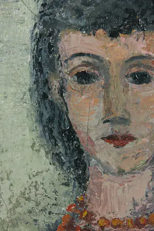 Jan Miechels - Olieverf op doek, Portret van jonge vrouw met kralenketting (1950) - Ingelijst kopen? Bied vanaf 1!