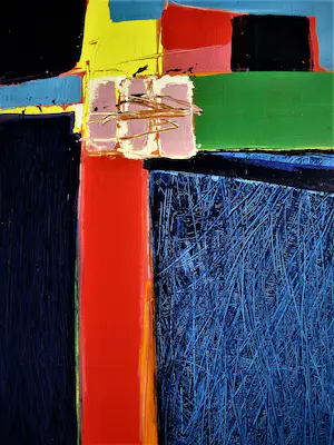 Arty Grimm - GROOT expressionistisch olieverf op board - abstracte compositie - 1992 kopen? Bied vanaf 1!