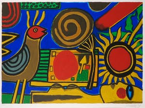 Corneille - Zeefdruk, L'oiseau au fond bleu - Ingelijst (Groot) kopen? Bied vanaf 250!