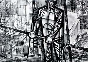 Wim Zwiers - Litho: Wederopbouw van gebombardeerde stad (Rotterdam) - 1957 verkocht voor € 45!