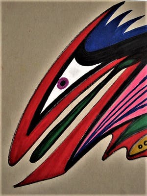 Paul Koning - Bijzonder Psychedelisch jaren 70 Pastel (ViltStift) "Kop zonder Kip" gesigneerd kopen? Bied vanaf 10!