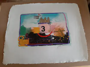 Theo Koster - Zeefdruk en collage, 3 kopen? Bied vanaf 35!