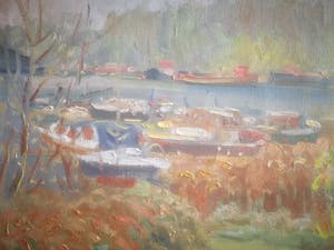 Klaas de Poel - Boten. Oever met treurwilg. kopen? Bied vanaf 49!